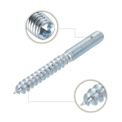 uxcell M6x60mm Hanger Bolts, 12pcs 31mm Wood Dowel Screw Self-Tapping Screw with 12pcs M6x24mm Threaded Insert Nuts Interface Hex Socket Drive, for Joint Furniture Legs