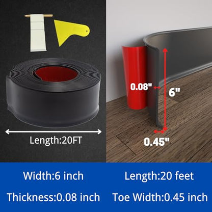 COUKIU Flexible Baseboard Molding Trim, 6 Inch x 20 Feet Self-Adhesive Vinyl Wall Base Cove Base, Peel and Stick Rubber Wall Base Moulding Trim(S152, Black) - color: Black, size: 6in x 20ft
