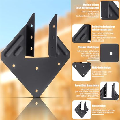 Hurricane Ties for Rafter 24 Pack 16-Gauge Hurricane Straps Brackets Hot Dip Galvanized Powder Coating Hurricane Clips Joist Hangers for 2X Deck Joists (Black, 24 Pack) - color: Black