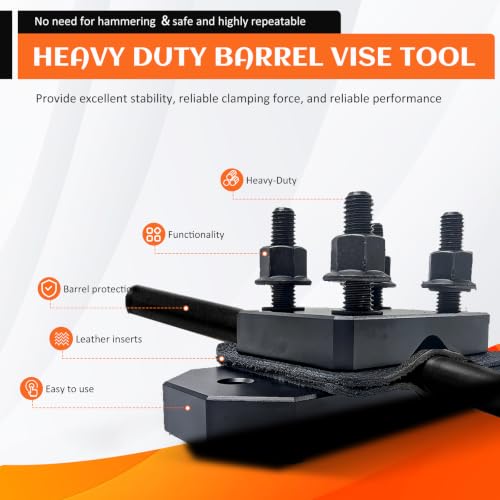 Professional Grade Heavy Duty Barrel Vise Tool, Aluminum Barrel Clamp with Leather Inserts, Universal Barrel Vise Clamp Surface Protection Design, Fits 0.67”–1.375” Outside Diameter Barrels（black） - color: Black