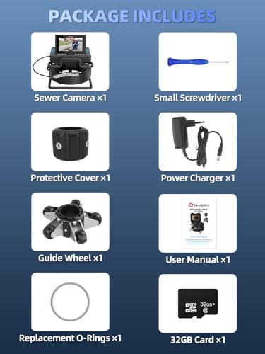 Sanyipace Drain Camera, 7" Pop-up Screen, 20X Zoom, Distance Counter, 100FT - size: 100FT/30M