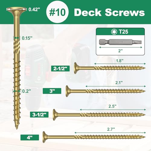 #10 x 3-1/2” Deck Screws, 108Pcs Star Drive Wood Screws - color: Gold, size: 3-1/2 Inch