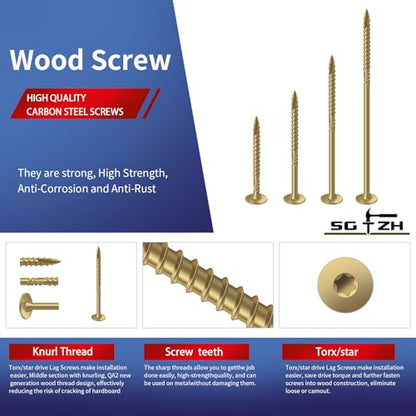 #14 x 7 Inch Outdoor Structural Wood Deck Screws (14Pcs/1lb), Carbon Steel, Tan, Flat Head, Rust Resistant Epoxy Coated, T30 Star Bit - color: Tan, size: #14 x 7"