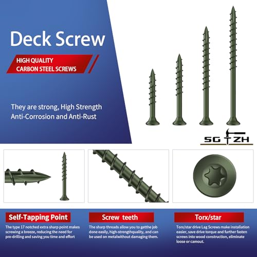 #8 x 3/4" Deck Screws (1104Pcs) 4lb. Exterior Wood Screws. Carbon Steel, Green, Flat Head, Rust Resistant epoxy Coated, with T25 Star Bit - color: Green, size: #8 x 3/4"