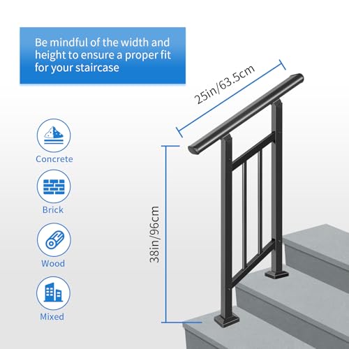 Upgrade 2 Pack Handrails for Outdoor Steps, Adjustable 2 Step Stair Railing - size: 2 Steps, style: Fence Set