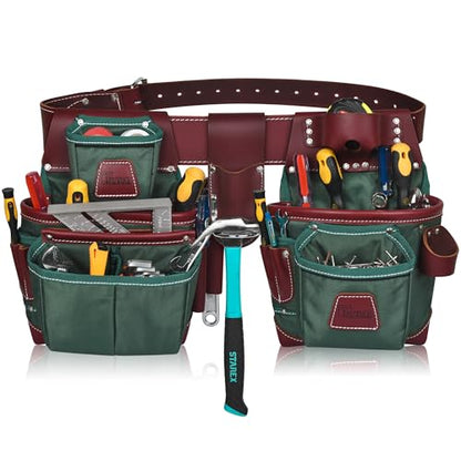 Heavy Duty Nylon and Leather Tool Belt with Cell Phone Pocket Work Suspender | Framing Tool Pouch | Carpenter | Construction | Framers & Electrician