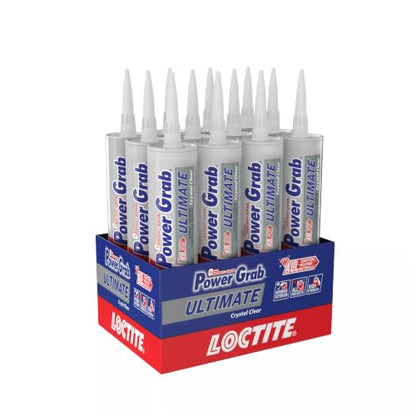 Loctite Power Grab Ultimate Crystal Clear Construction Adhesive, 9 fl oz Cartridge, 12 Pack - Versatile Construction Glue for Glass, Wood, Metal & More - size: 12 Pack