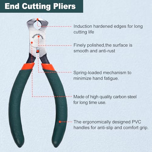 SPEEDWOX Mini End Cutting Pliers 4.5" End Nipper with PVC Handles - color: Green