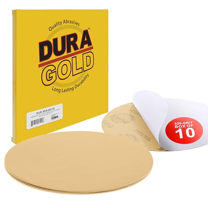 Dura-Gold 8" Gold PSA Sanding Discs, 320 Grit (Box of 10) - Self Adhesive - size: 320-Grit