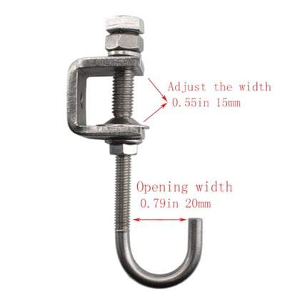 6Pcs I Beam Clamps with Hooks; C Clamp Hook Stainless Steel; Pipe Clamp Hooks for Hanging; Bolt Clamp Hook for Use Slotted Angle in Galvanized