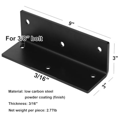 2 PCS 9"x3" Heavy Duty L Angle Bracket, Stair Stringer Hanger, 3/16" Thick