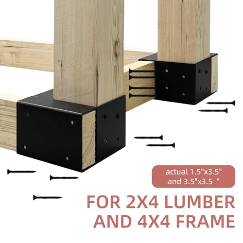 4 Pcs Workbench Brackets, 4x4 3-Way Right Angle Corner Bracket Heavy Duty Corner Brackets for DIY Workbench, Work Table, Fits 4x4 2x4 Wood - Black