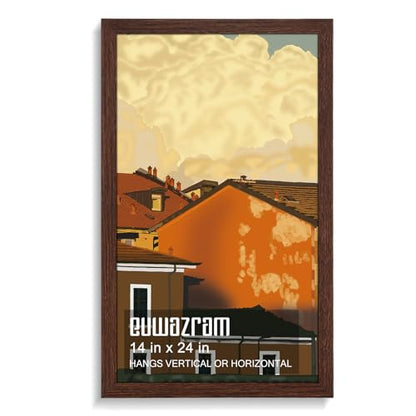 Solid Wood 14x24 Frame - Single Frame, Rustic Walnut 14 x 24 Poster Frame for Artwork, Puzzles, Photos and Movie Posters Picture Frames, Perfect Christmas Frame - size: 14" x 24"
