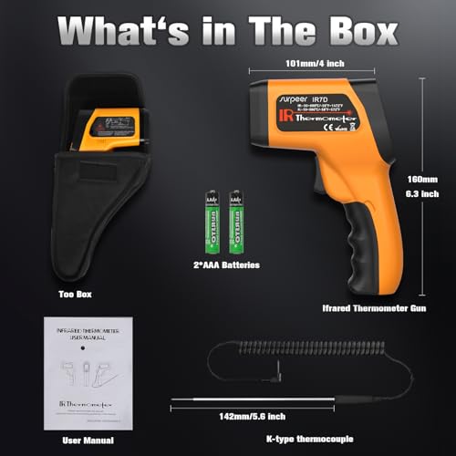 Infrared Thermometer Temperature Gun 1472°F, 12:1 Laser IR - color: -58°F to 1472°F