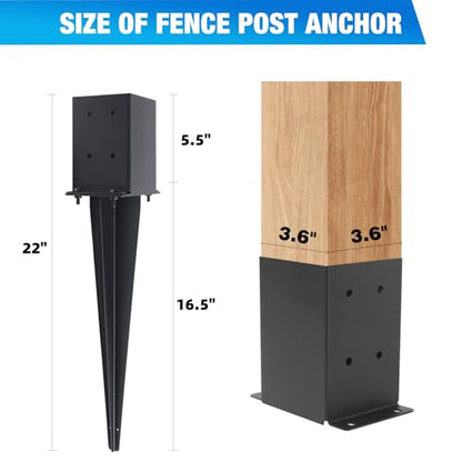 2 Pcs 22" Fence Post Anchor Ground Spike|Black Powder-Coated|4"x4" - size: 2 Pcs, style: 4"x 4"