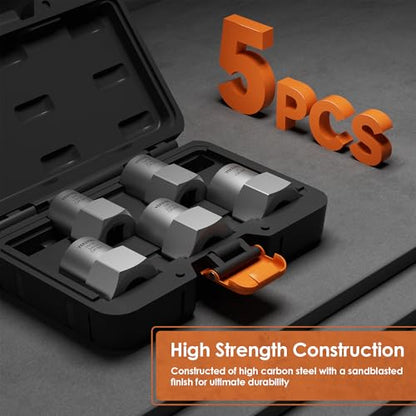 5-Piece Heavy Duty Bolt Extractor Set, 1/2" Drive Impact Lug Nut Remover Tool - size: 5-Piece Heavy Duty Remover