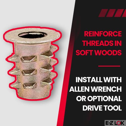 E-Z LOK Knife Threaded Insert for Soft Wood, Zinc Hex-Flanged Thread Inserts 10-32 Internal Threads, 13mm Length (Pack of 50) - size: Hex", style: 13mm L 10-32 Internal Threads