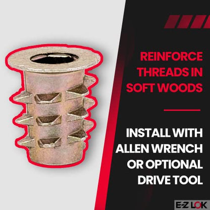 E-Z LOK Knife Threaded Insert for Soft Wood, Zinc Hex-Flanged Thread Inserts 10-32 Internal Threads, 13mm Length (Pack of 50) - size: Hex", style: 13mm L 10-32 Internal Threads