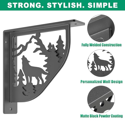 SELEWARE Heavy Duty Shelf Brackets 8" Decorative L Brackets, Wolf 2Pcs - style: Wolf-2 pack