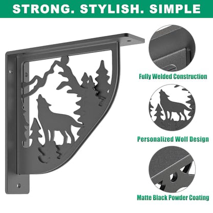 SELEWARE Heavy Duty Shelf Brackets 8" Decorative L Brackets, Wolf 2Pcs - style: Wolf-2 pack