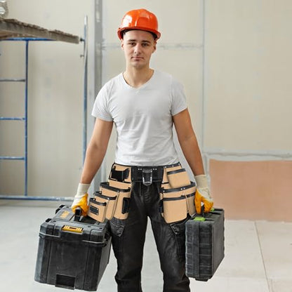 Fueri Electrician Tool Belt Combo with Back Support Padded Belt - color: Black and Beige, size: Large ( 36'' - 42'' )