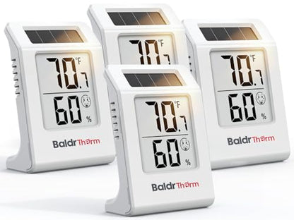 BALDR 4-Pack Digital Hygrometer Thermometer, Solar Humidity Monitor (White) - color: White 4 Pack