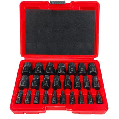 25Pc Screw Extractor Set for Stripped/Broken Bolts Nuts & Studs