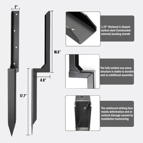 Fence Post Repair Kit, Heavy-Duty Fence Stabilizer, Black, 4-Pack - color: Black 4 pack