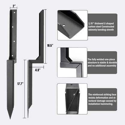 Fence Post Repair Kit, Heavy-Duty Fence Stabilizer, Black, 4-Pack - color: Black 4 pack
