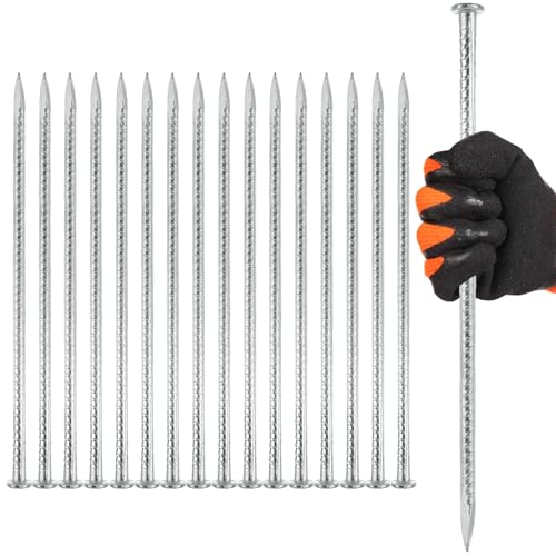 MIVIDE 16 Pack 12 Inch Galvanized Landscape Stakes, Heavy Duty Solid Metal Spikes, Landscape Anchoring Stake for Paver Edging, Artificial Turf, Weed Barrier, Tent