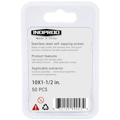 #10 × 1-1/2" Flat Head Phillips Wood Screw, Flat Head Self Tapping Screw Sheet Metal Screws Wood Screws, Stainless Steel 304 (18-8), 10 × 1-1/2-Inch, 50Pcs - color: Stainless Steel Screws, size: #10 x 1-1/2"