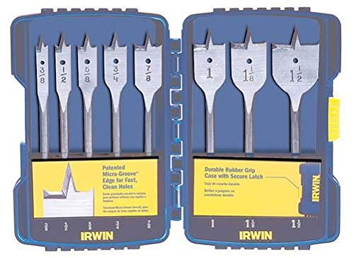 Irwin 341008 8-Pcs 6" x 1/4" Blue-Groove Hex Shank Speedbor Spade Bit Set