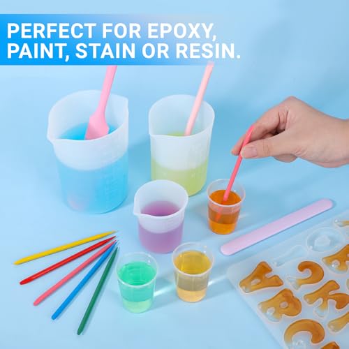 Gartful Resin Mixing Cups and Sticks, 110 Packs Epoxy Measuring Cups Kit - 60PCS 100ml Disposable Graduated Cups, 50PCS Pointed Stir Sticks for Mixing Paint, Stain, Epoxy, Resin - color: Clear cups+point stick, size: 50ml