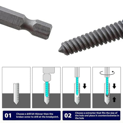 10 Pcs Damaged Screw Extractor Set – 1/4" Hex Shank Easy Out Drill Bit Kit for Broken Screws and Stripped Bolts – Bolt Removal Tool for Home Use