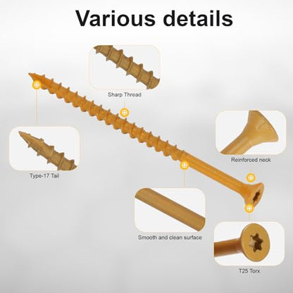 Deck Screws #10 x 3-1/2’’, T25 Star Torx Drive Flat Head Wood Screws, Tan, 5lb - color: Tan, size: 10X3-1/2’’