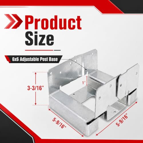 10-Pack 6x6 Post Base Brackets for Actual 5.5" x 5.5" Wood Posts, 2mm Electro-Galvanized Bolt-Down Anchors with 1" Raised Base for Fences, Decks and Garden Projects