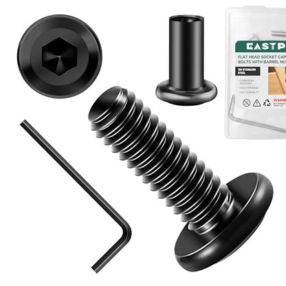 20Pcs 1/4-20 x 3/4" Flat Socket Head Cap Screws Bolts Barrel Nuts Kit, 304 Stainless Steel 18-8 Furniture Bolts Screws and Nuts, Black Oxided - size: 1/4 x 3/4"