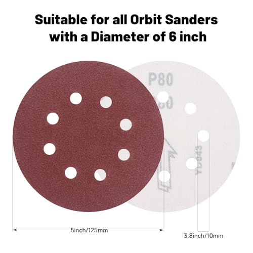 50 PCS 5 Inch Sanding Discs 180Grit, Round Hook and Loop Sandpaper for Random Orbital Sander - size: 180 Grit