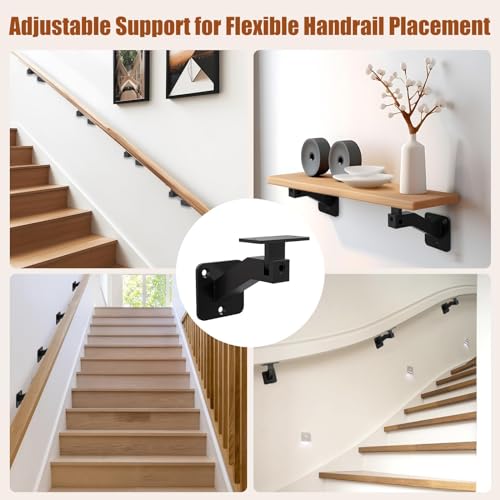 Adjustable Handrail Brackets, 6 Pack Black Swivel Hand Rail Brackets - style: T304 - 6 Pack