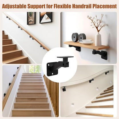 Adjustable Handrail Brackets, 6 Pack Black Swivel Hand Rail Brackets - style: T304 - 6 Pack