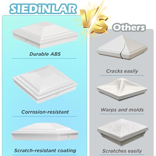 SIEDiNLAR 4x4 Post Caps White 6 Pack, Fence Post Covers Outdoor Waterproof - color: White, size: 4x4in, 6 Pack