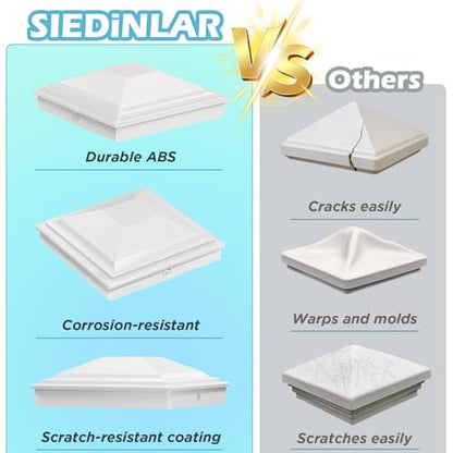 SIEDiNLAR 4x4 Post Caps White 6 Pack, Fence Post Covers Outdoor Waterproof - color: White, size: 4x4in, 6 Pack