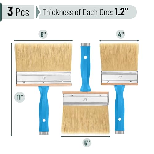 Bates- Deck Stain Brush Set, 3 Pack, 4”, 5” and 6”, Deck Stain Applicator, Stainless Steel Ferrule