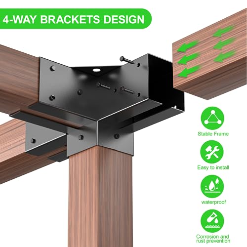 4-Way Pergola Brackets Kit for 4x4 Wood, 3.6 x 3.6 in, 2 Pack - color: 4-Way--2Pack