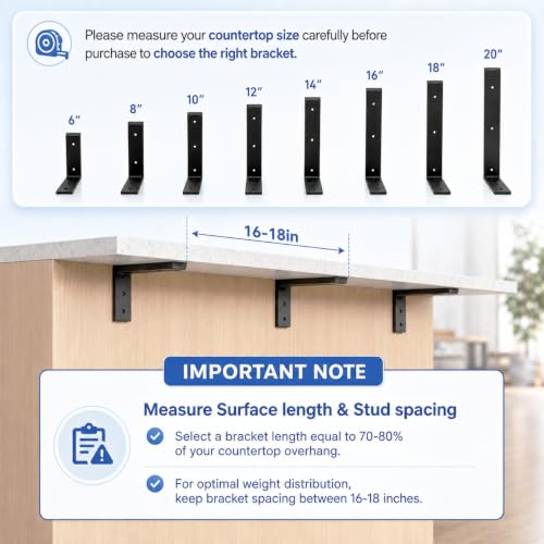 WINKER Countertop Support Bracket 4 Pack Heavy Duty 3/8" Thick Hidden L Shelf Bracket 16" x 6" x 2.5" Metal Corbels for Quartz/Granite/Wood/Concrete/Laminate Countertops, Black - size: 16″x6″x2.5″-3/8" thick, style: Black-4Pack