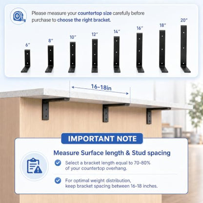 WINKER Countertop Support Bracket 2 Pack Heavy Duty 3/8" Thick Hidden L Shelf Bracket 14" x 6" x 2.5" Metal Corbels for Quartz/Granite/Wood/Concrete/Laminate Countertops, Black - size: 14″x6″x2.5″-3/8" thick, style: Black-2Pack