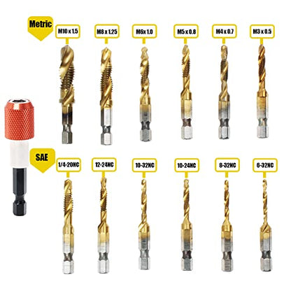 13 Pack Titanium Drill Tap Bit Set, SAE Metric Tap Drill Bits for Metal