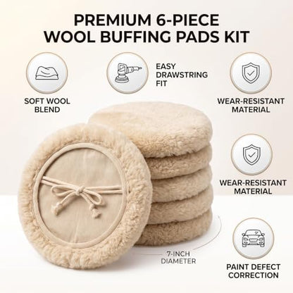 YWBL-WH Wool Polishing Pads, 7 Inch 6-Pack