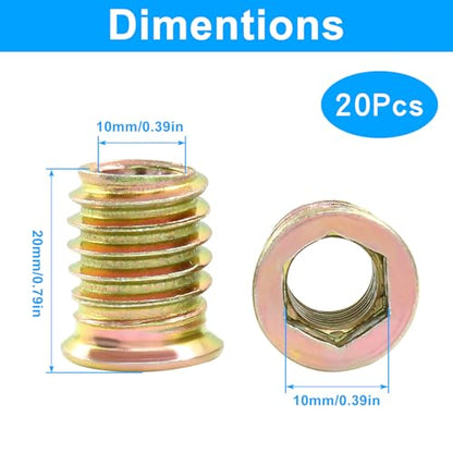 Jiozermi Threaded Insert Nuts M10x20mm, 20 Pcs - size: M10x20mm