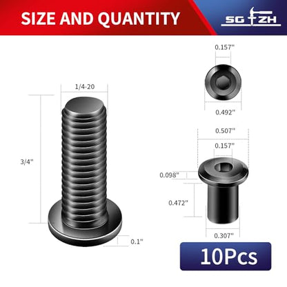 1/4-20 x 3/4" 10Pcs Flat Head Hex Socket Cap Screws Bolts Barrel Nuts Kit, 304 Stainless Steel 18-8, Full Thread, Black Oxide by SG TZH (with Hex Spanner) - color: Black, size: 1/4-20 x 3/4"